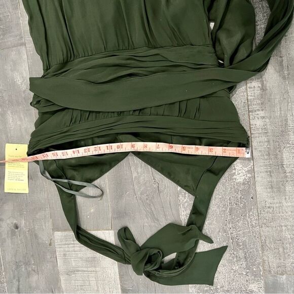 Y2K BCBG Maxaria Boho Green 100% Silk Chiffon Sequin Ruched Halter Dress 10 L - Picture 10 of 16